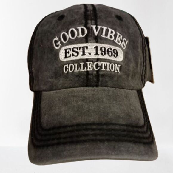 GOOD VIBES Vintage Baseball Cap Distressed Washed, Unisex Baseball Hats - Picture 1 of 2